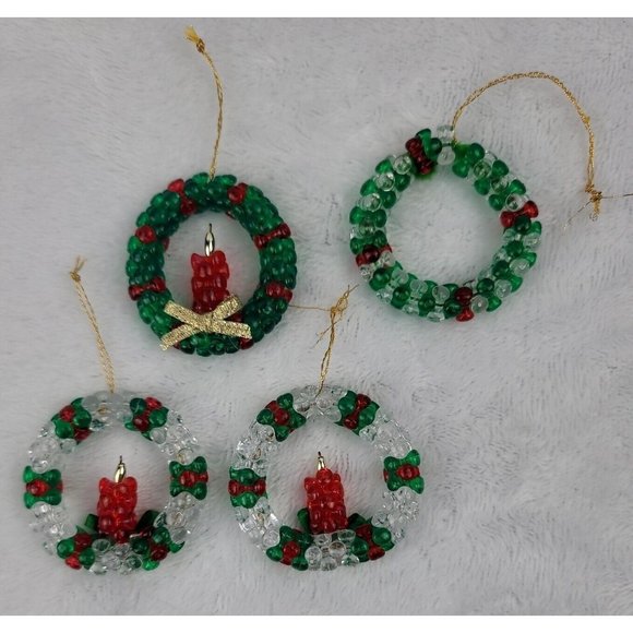 Vintage Beaded Christmas Ornaments Lot of 13 Wreath Bell Candy Canes - Picture 2 of 11
